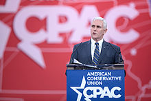 Il governatore Mike Pence parla al 2015 Conservative Political Action Conference (CPAC) a National Harbor, Maryland il 27 febbraio 2015