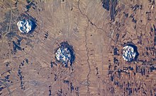 Satellite photo of three hills of the Montérégie hill range