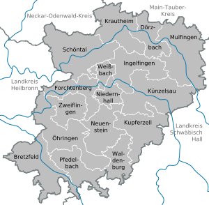 Steden en gemeenten in Landkreis Hohenlohe