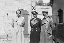 Speer, Dönitz and Jodl directly after their arrest at the police headquarters in Flensburg, where the scheduled press took photos (May 23, 1945)