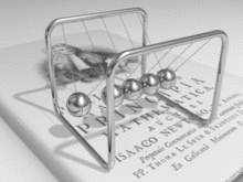 Animation af Newtons vugge fra Newton's bog Principia Mathematica.  