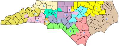 North Carolinas kongresdistrikter siden retskendelse fra 2016  