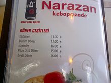 Döner Turkijoje nelaikomas kebapu. Įvairūs "döner" patiekalai, įskaitant "iskender", Ankaros turkų restorano meniu yra išvardyti atskirame puslapyje. "Kebap" patiekalams skirtas atskiras puslapis.
