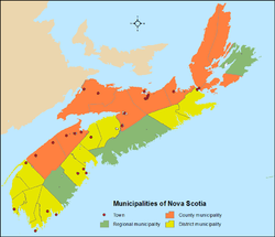 Distribuzione dei 50 comuni della Nova Scotia per tipo di comune
