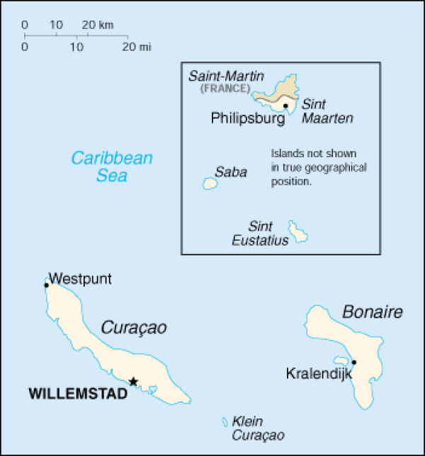 Mapa de las Antillas Neerlandesas