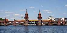 Subway train of line U1 on Oberbaumbrücke between Friedrichshain and Kreuzberg