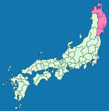 Japonijos provincijų žemėlapis su pažymėtu Sanriku regionu