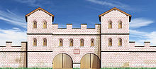 Rhaetian Limes: Fort Pfünz in Bavaria. Attempted reconstruction of the main gate, the porta praetoria, according to Fischer (2008) and information from Johnson/Baatz (1987).