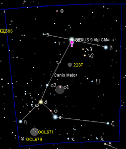 Sirio. en la constelación del Canis Major, es la estrella más brillante del cielo nocturno (magnitud aparente -1,42).
