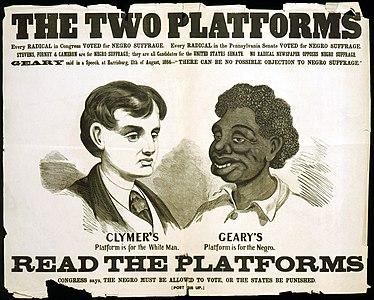 A white supremacist campaign poster (1866). It tells people to vote for the person who will not support civil rights