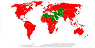 World map showing the distribution of the various symbols of the ICRC Red Cross Red Crescent Red Star of David (international with Red Crystal) Red Cross without ICRC recognition Red Crescent without ICRC recognition