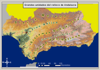 Lokacije glavnih značilnosti andaluzijskega terena.