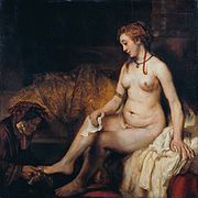 Bathsheba at Her Bath (1654) by Rembrandt with his wife as the model.