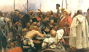 O pictură care prezintă niște cazaci ucraineni. Pictat de Ilya Repin între 1880 și 1891.
