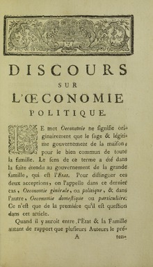 Jean-Jacques Rousseau, "Discours sur l'oeconomie politique", 1758. g.