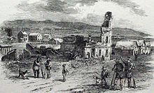Vaba riigi hotell pärast 1856. aasta Lawrence'i rüüstamist.