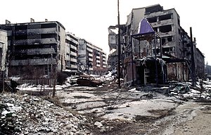 Zerstörungen in Grbavica, einem Stadtteil von Sarajevo