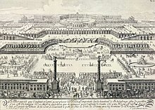 Fischer von Erlach's unfeasible first draft, 1688. engraving by Johann Adam Delsenbach, 1721.