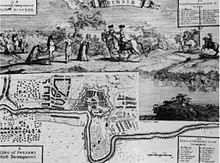 The Swedish camp at Bender, 1711. After the Sultan had granted asylum to Charles XII and his companions, a fortified camp was built south of the town of Bender. In the upper section of the picture, the king is depicted riding and accompanied by Axel Sparre.