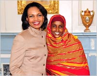 Farhiyo Farah Ibrahim met de Amerikaanse minister van Buitenlandse Zaken Condoleezza Rice in 2009.