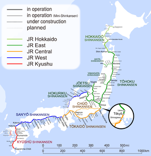 Kort over Shinkansen-netværket  