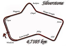Silverstone, (zij het met 3 wijzigingen rond de Farm Straight en Woodcote) gebruikt in 1950-1990