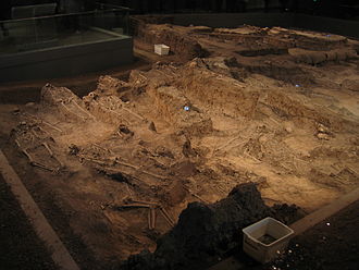 A mass grave of massacre victims that was found underground when the Museum was being built