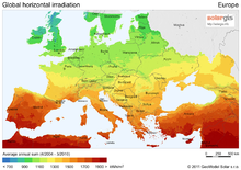 Mappa della radiazione solare: Irradiazione orizzontale globale in Europa