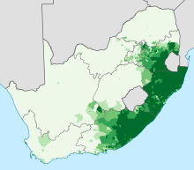 Proportion (percent) of the population that speaks a Nguni language at home.      0вЂ“20%      20вЂ“40%      40вЂ“60%      60вЂ“80%      80вЂ“100%