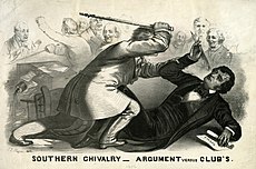 Preston Brooks atacando a Charles Sumner en el Senado de Estados Unidos en 1856.  