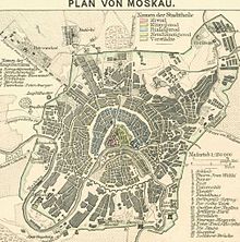 Map of Moscow around 1812, representation from 1872
