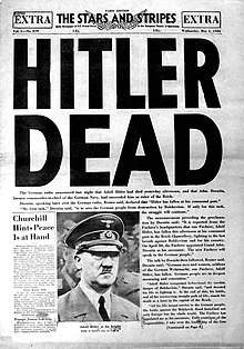 De omslag van de Amerikaanse krant The Stars and Stripes, op 2 mei 1945