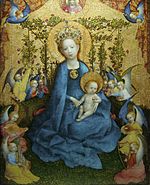 "Madonna in the Rosenhag", c. 1448, mixed media on wood, Cologne, Wallraf-Richartz-Museum