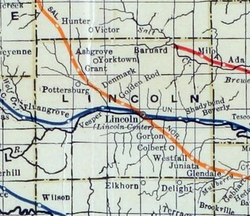 1915-1918 Mapa del ferrocarril del condado de Lincoln