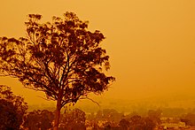 View of the village of Swifts Creek during the 2006/2007 bushfires in Victoria in December 2006