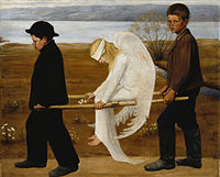Haavoittunut enkeli , Hugo Simberg, 1903, valittu Suomen kansallismaalaukseksi vuonna 2006.  