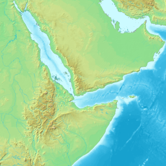 Topographische Karte, die das Afar-Dreieck zeigt, das mit dem schattierten Bereich in der oben gezeigten Lagekarte korreliert