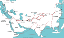 Important trade routes in Asia in the 1st century, bold marks the main route of the Silk Road