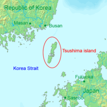 Mappa che mostra il canale occidentale (Stretto di Corea) e il canale orientale (Stretto di Tsushima)