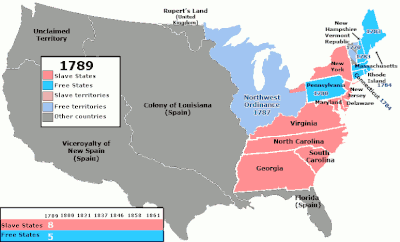 En animation, der viser de amerikanske staters og territoriernes status som frie/slaver i perioden 1789-1861 (se også: separate årlige kort nedenfor). Borgerkrigen begyndte i 1861. Slaveriet blev afskaffet ved det 13. tillæg, der trådte i kraft i december 1865.  