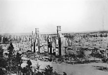 Het dak van de oude gevangenis van Umeå in noordwestelijke richting na de brand van 1888