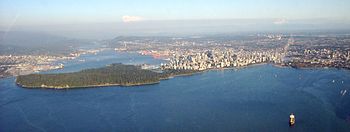 Aerial view of the city centre and Stanley Park