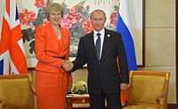 Theresa May mødes med præsident Vladimir Putin i Moskva, september 2016  