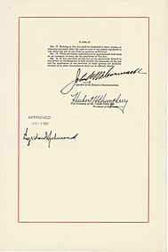 Last page of the Voting Rights Act, with Johnson's signature at the bottom