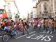 People taking part in the World Naked Bike Ride in London, 2012