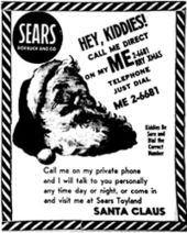 Διαφήμιση της Sears του 1955 με τον λανθασμένα τυπωμένο αριθμό τηλεφώνου που οδήγησε στη δημιουργία του προγράμματος NORAD Tracks Santa