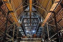 The roof truss of the cathedral in the area of the transition choir/longhouse with view to the gallery